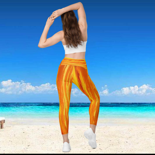 JAMAICAN SUNSET - Crossover leggings with pockets - 2XS thru 6XL - See size chart
