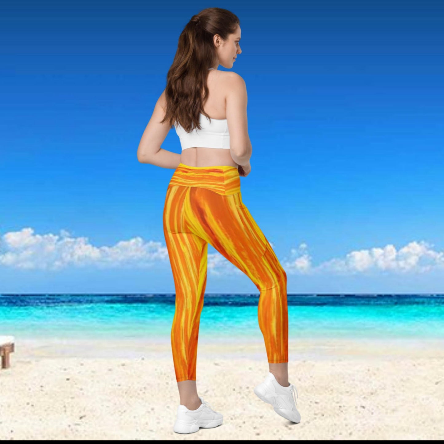JAMAICAN SUNSET - Crossover leggings with pockets - 2XS thru 6XL - See size chart