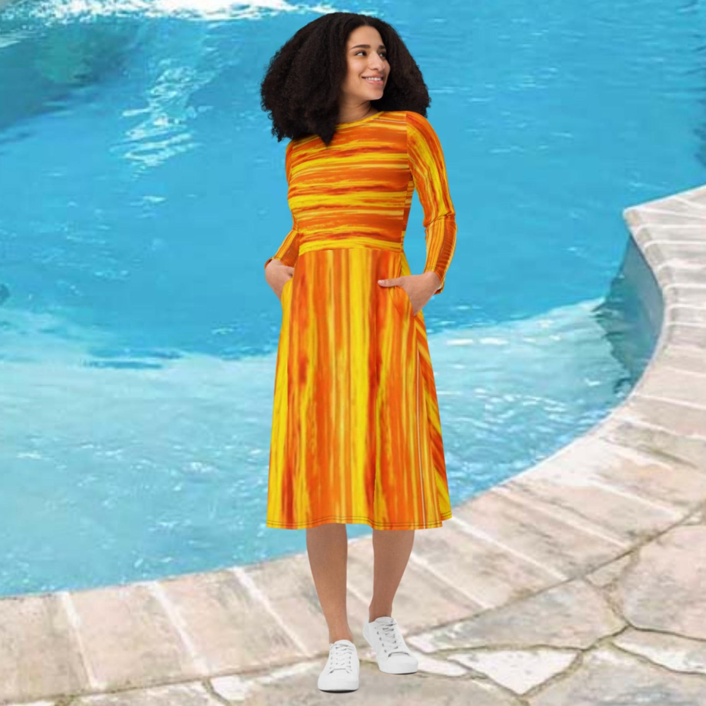 JAMAICAN SUNSET-  long sleeve midi dress - 2XS thru 6XL